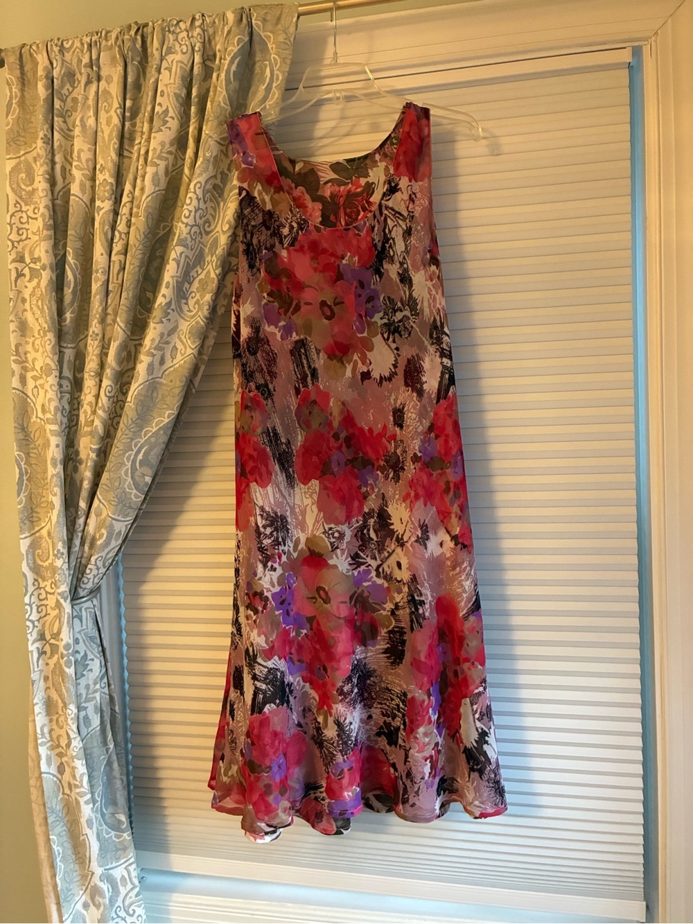 Floral Midi A-Line Dress in Pink and Purple